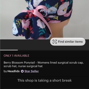 Berry Blossom Ponytail Scrub Cap - Navy